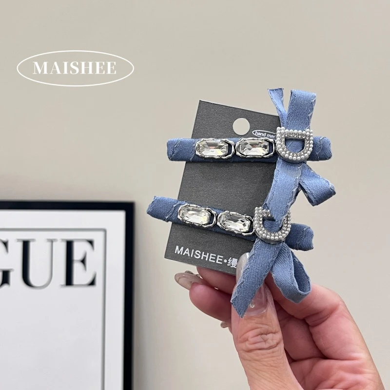 韩国高级感牛仔蝴蝶结发夹边夹鸭嘴夹刘海夹夹子头饰一字夹Z0317