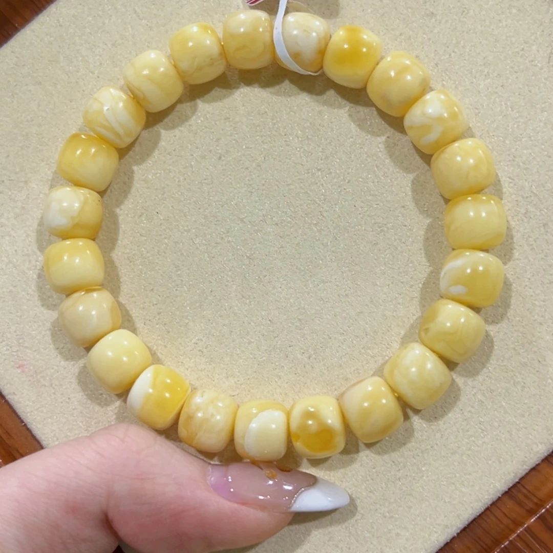 蜜蜡手链未镶嵌万***吟9.5m浓蜡白花