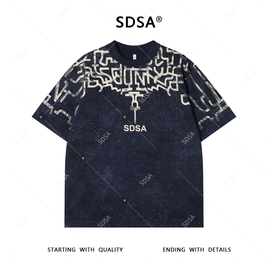 夏季高级感新款男士潮牌撞色字母印花短袖T恤满天星设计时尚上衣