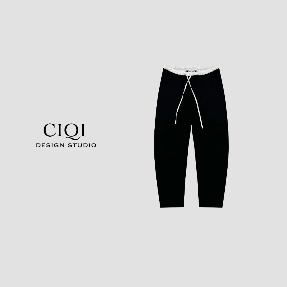 CIQI STUDIO 夏季新款黑白拼色弯刀休闲裤W638