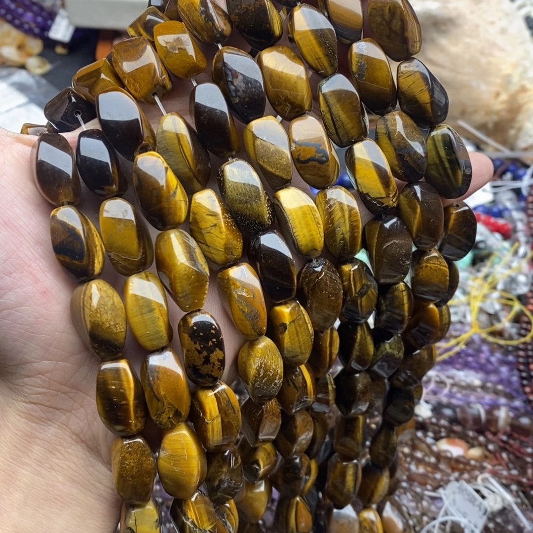 玛瑙/玉髓未镶嵌珠宝半成品一条天然10×20黄虎石纽纽桶珠