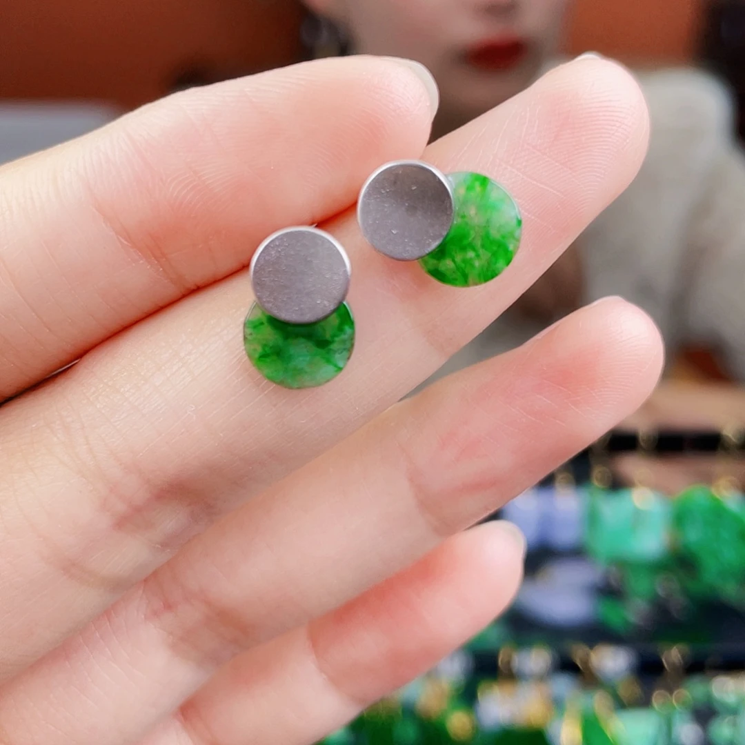 翡翠银S925镶嵌耳饰饰品