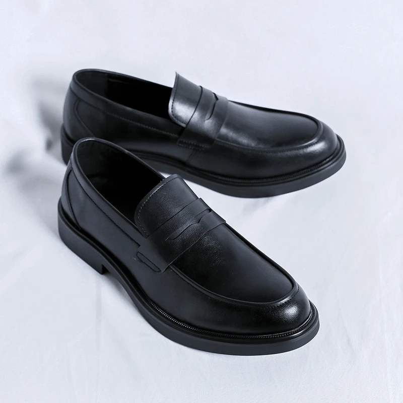 秋季新款手工厚底增高5cm大底乐福鞋一脚蹬婚鞋时尚低奢男皮鞋 男