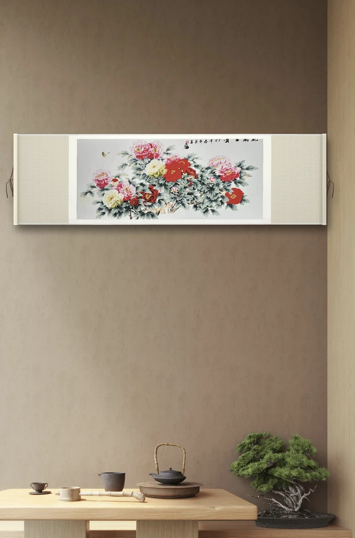 《花开富贵》四尺180*70高清横版大气背景图客厅书房办公室