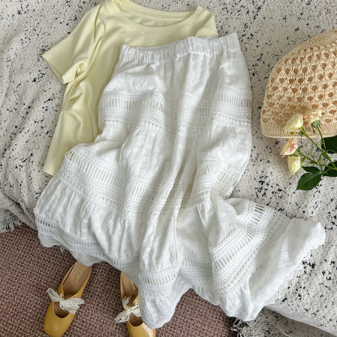 072时尚高腰蕾丝仙女风不起球洋气半身裙休闲百搭常规