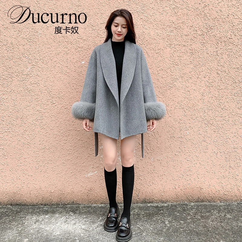 高级灰双面毛呢大衣女2025冬季新款韩版减龄百搭小个子毛呢外套