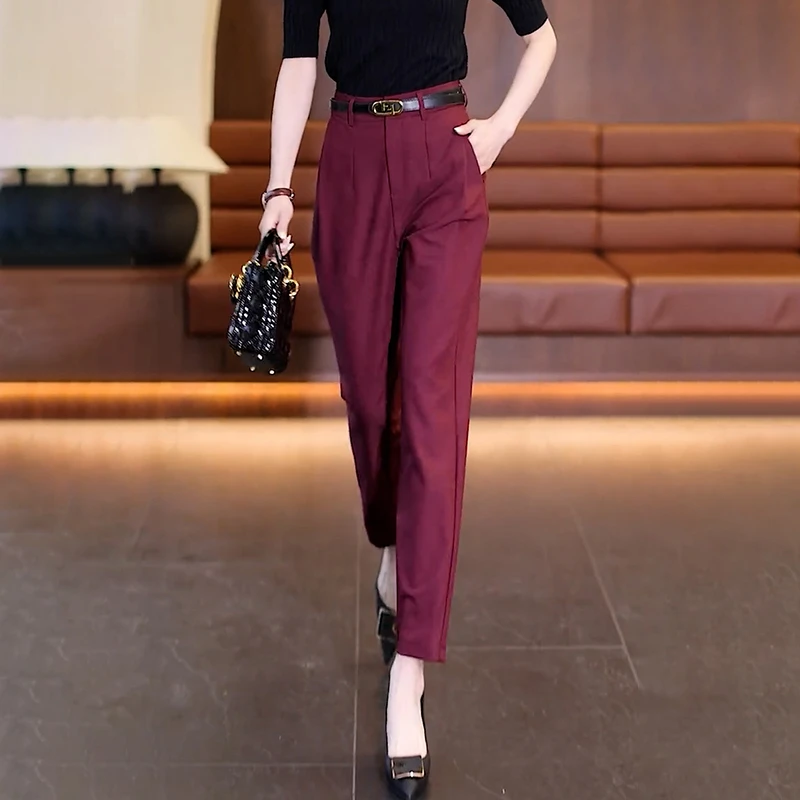 高腰西装裤女2023年春秋新款小个子哈伦裤宽松直筒夏季九分休闲裤
