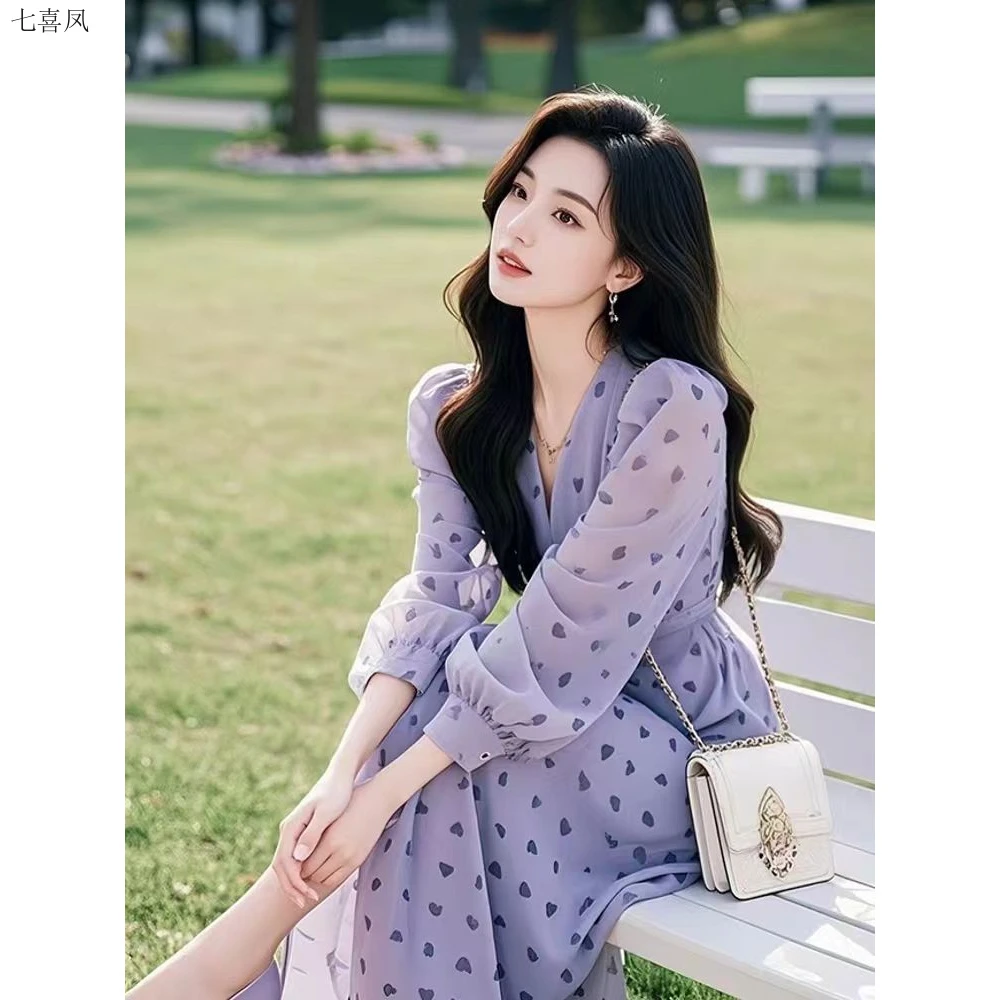 海边度假小香风碎花连衣裙宽松型涤纶新款女装七喜凤通用