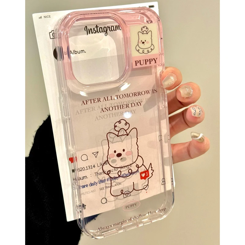 飞虎胜卡通透粉线条西高地适用iPhone16promax手机壳苹果15/14/13