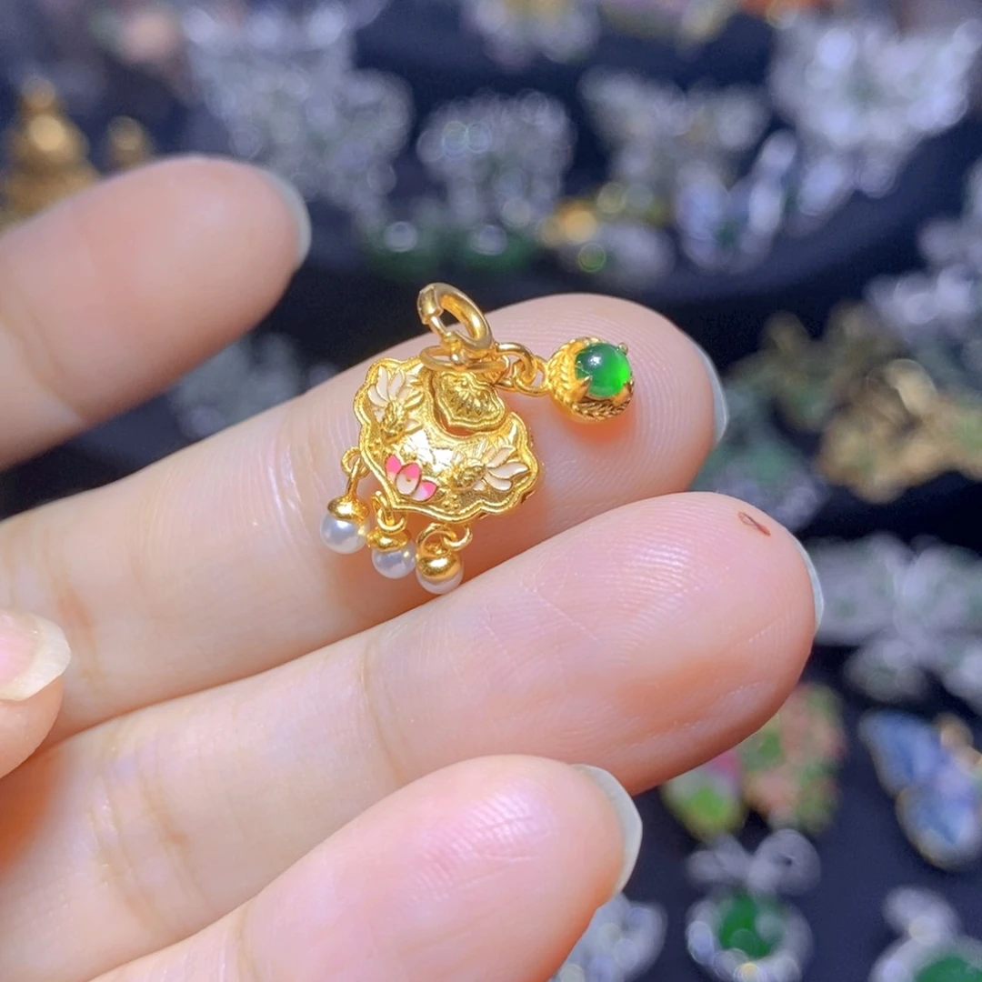 翡翠银S925镶嵌吊坠(不含链)天然