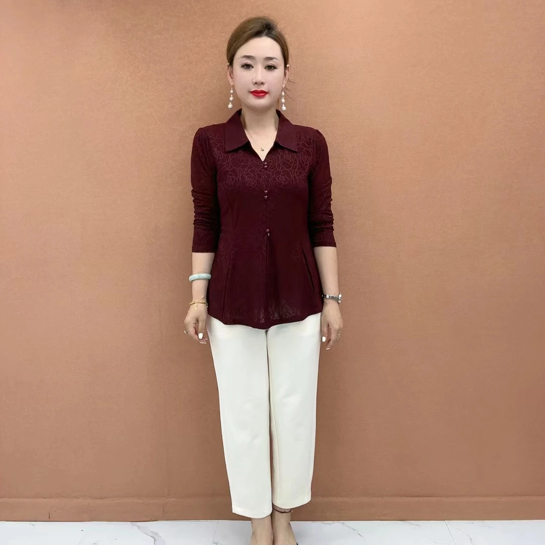 秋装新款洋气长袖套头小衫中老年妈妈装遮肉显瘦减龄T恤上衣女