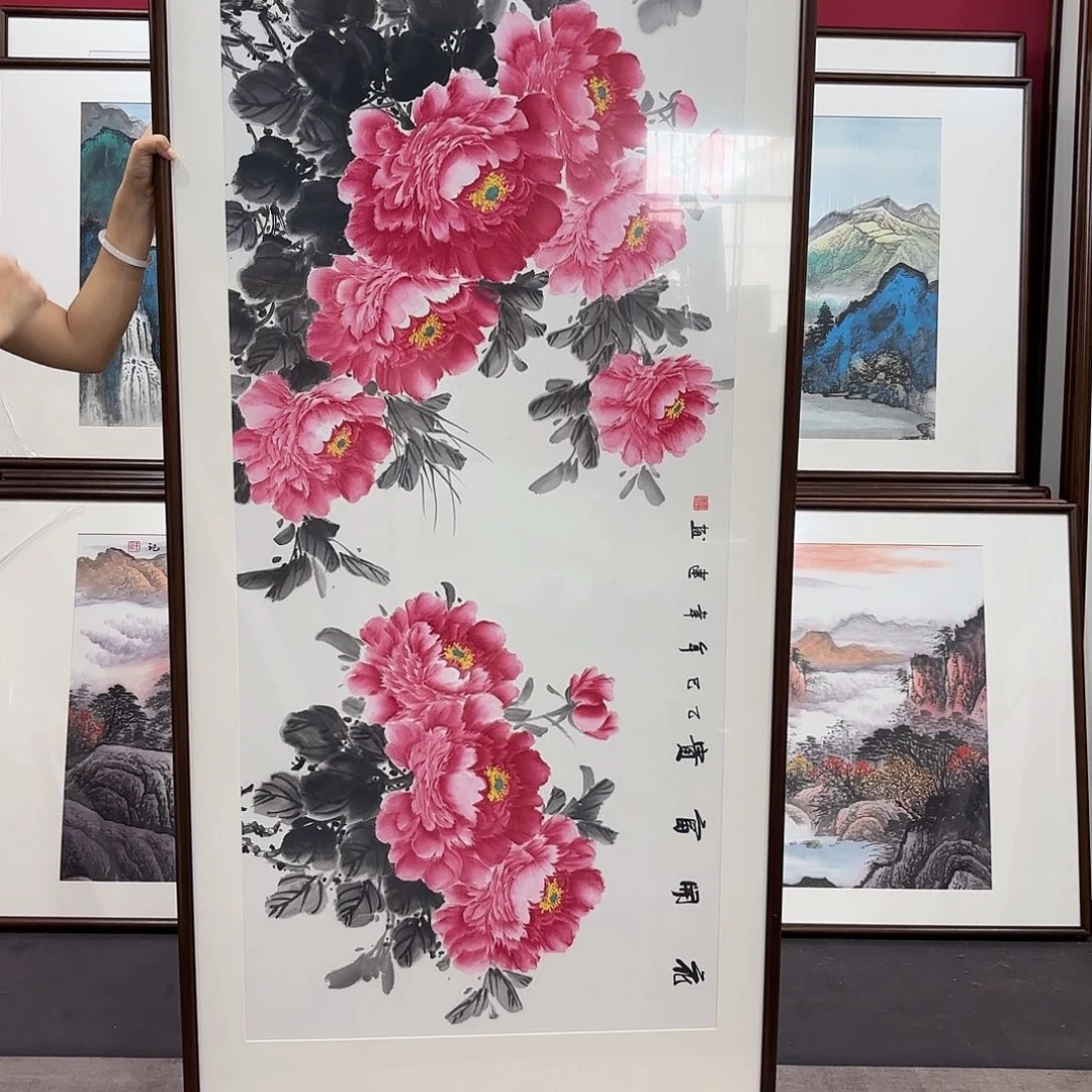国画手绘带框作品