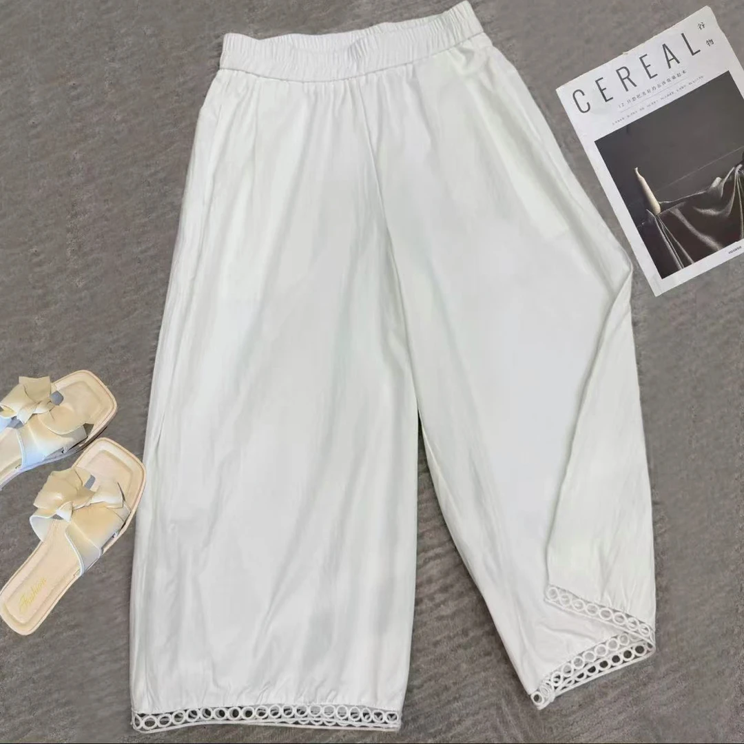 镂空阔腿灯笼裤女夏季薄款2025新款高腰宽松休闲冰丝速干九分裤