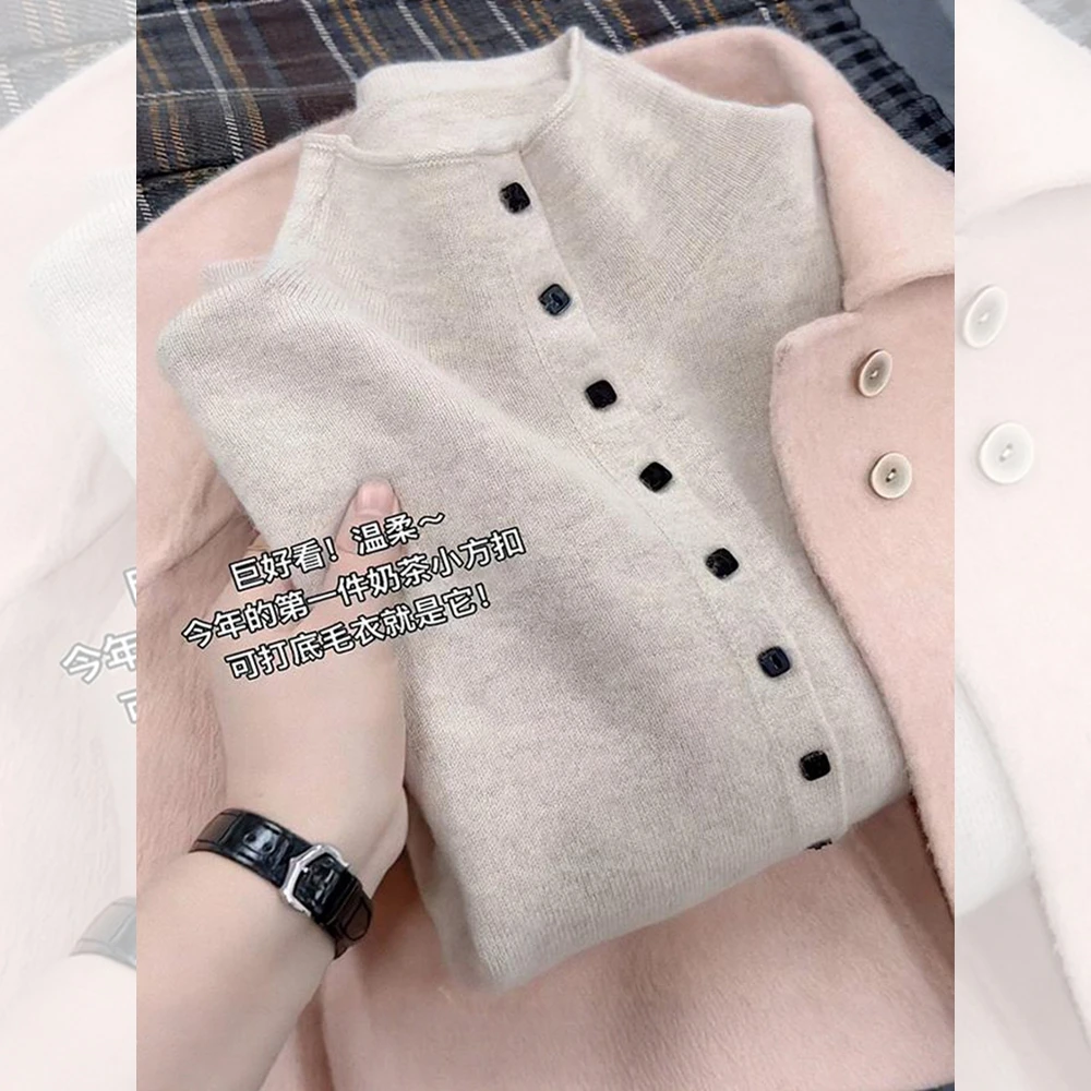 半高领针织毛衣开衫外套女秋冬新款胖MM大码女装百搭显瘦打底上衣