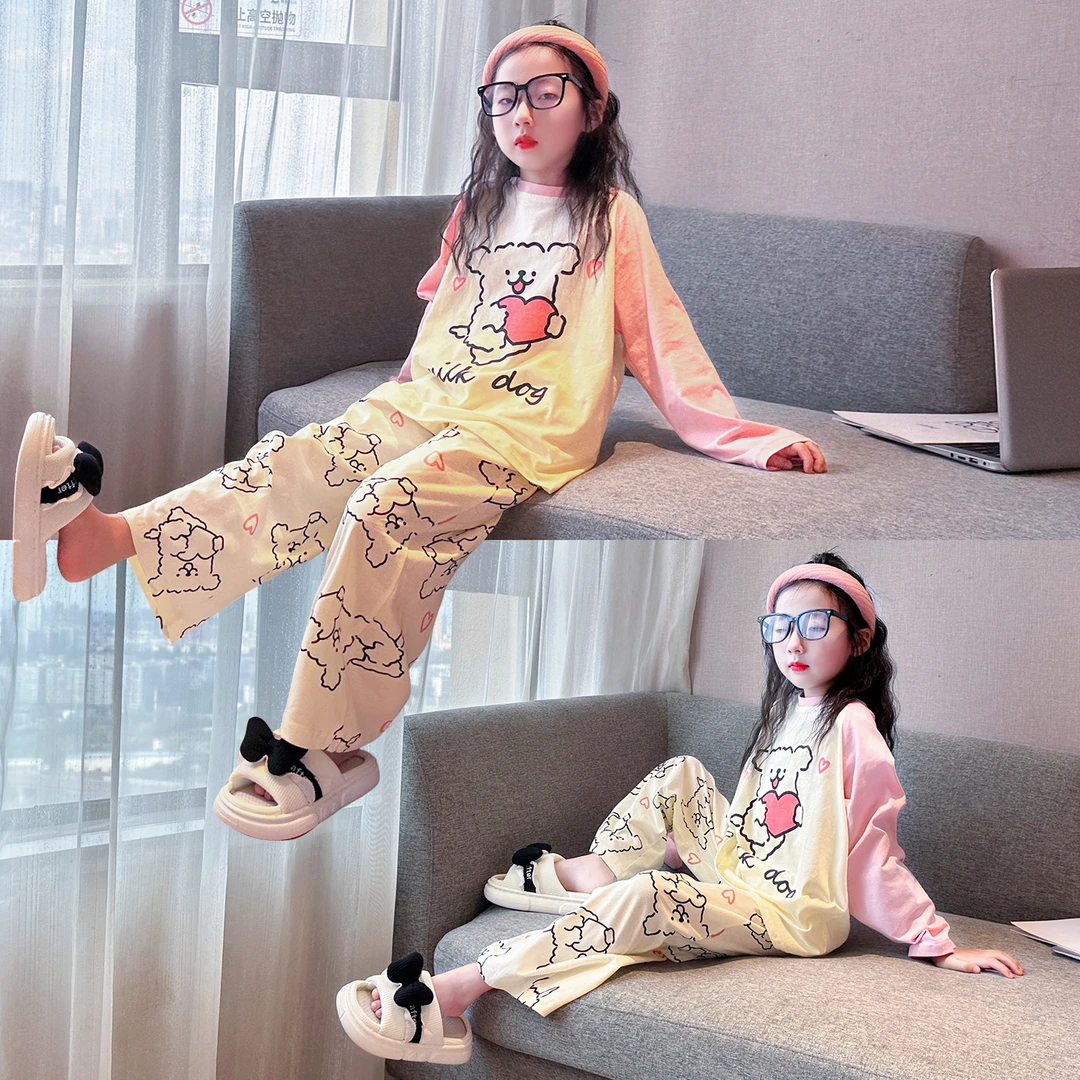 女童秋睡衣2025新款初中生少女风纯棉家居服儿童女孩秋季长袖套装