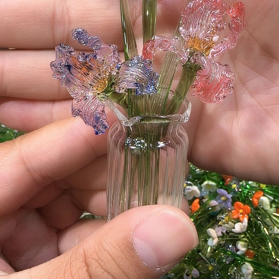 琉璃手工艺品红色紫色双亲鸢尾花