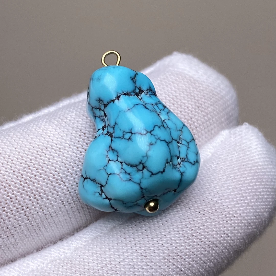 原矿绿松石高瓷蓝随型手串配珠挂坠侧挂尺寸16.5x20mm