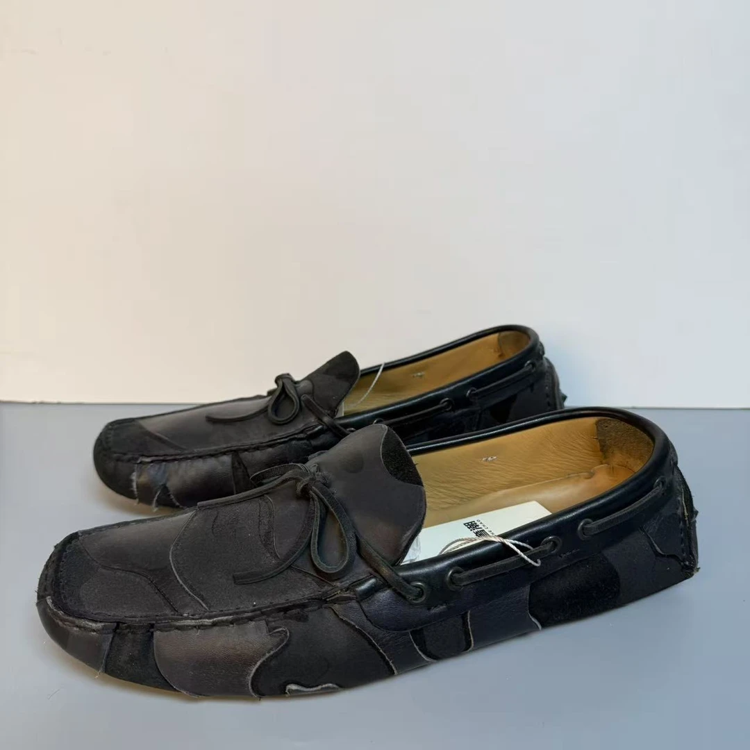 90新 Valentino/华伦天奴 豆豆鞋 黑色迷彩 时尚男士 44码 lb405