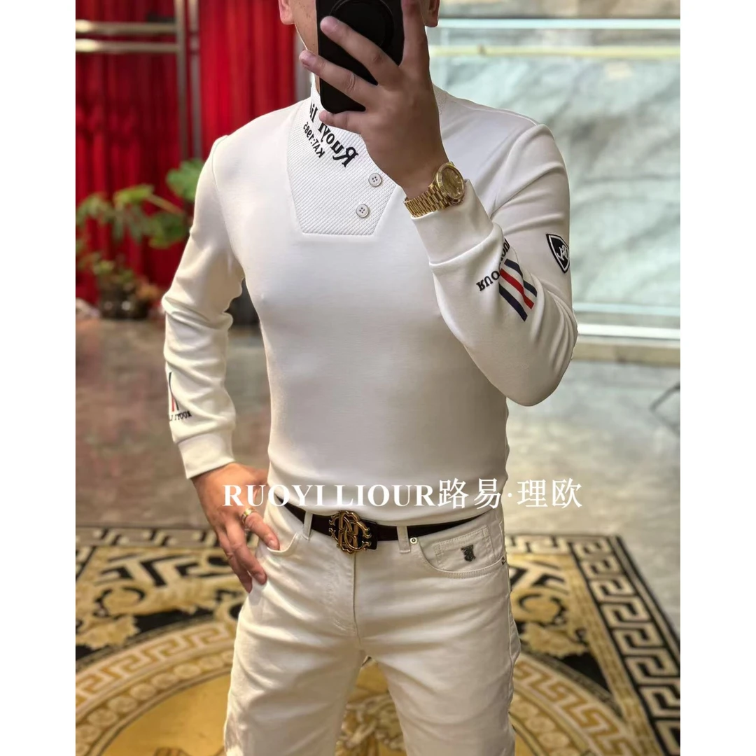 【路易理欧】潮流男欧货时尚简约独领轻奢风骚双扣领秋冬卫衣23013