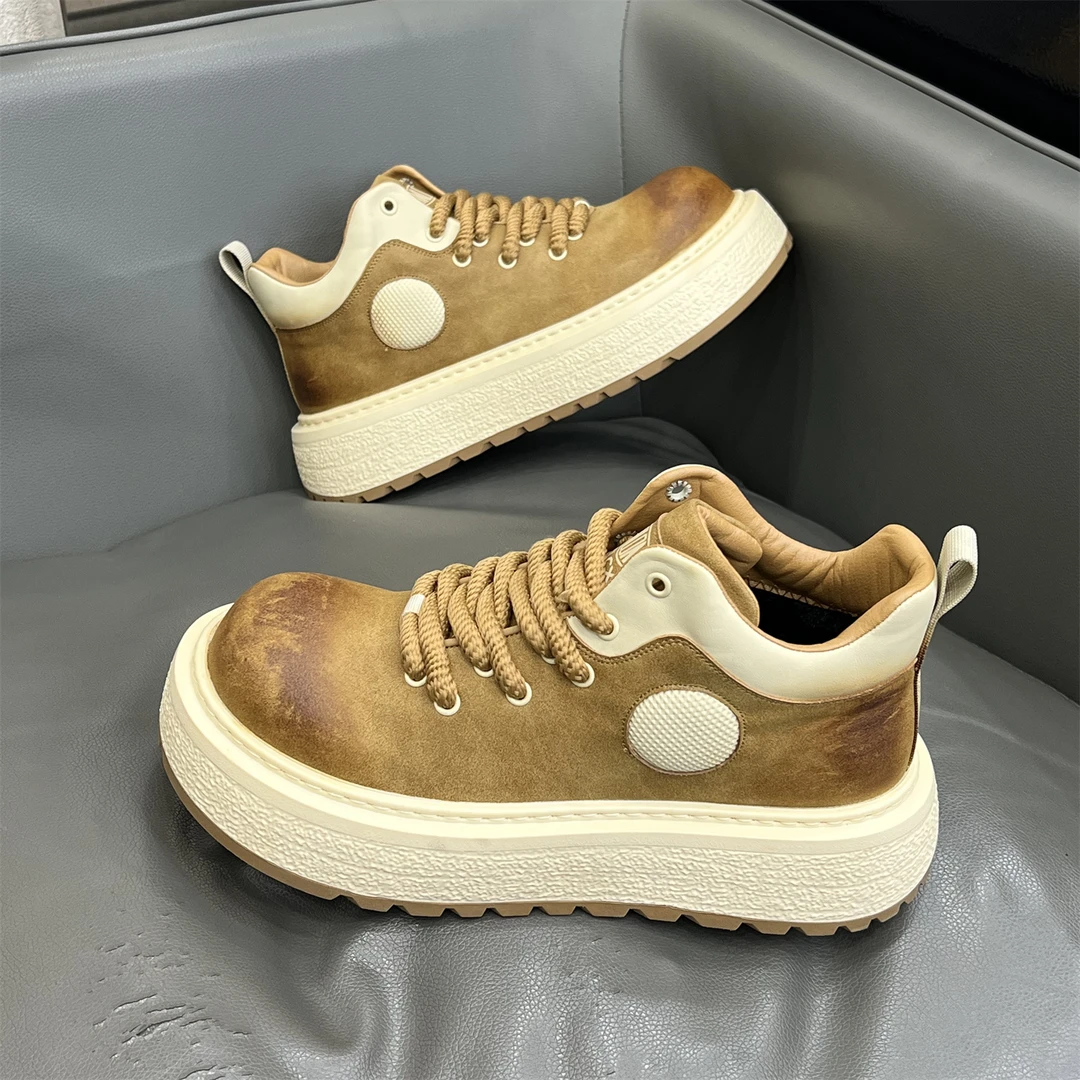 广州男鞋2025秋冬新款加绒保暖休闲鞋厚底增高马丁靴男复古工装鞋