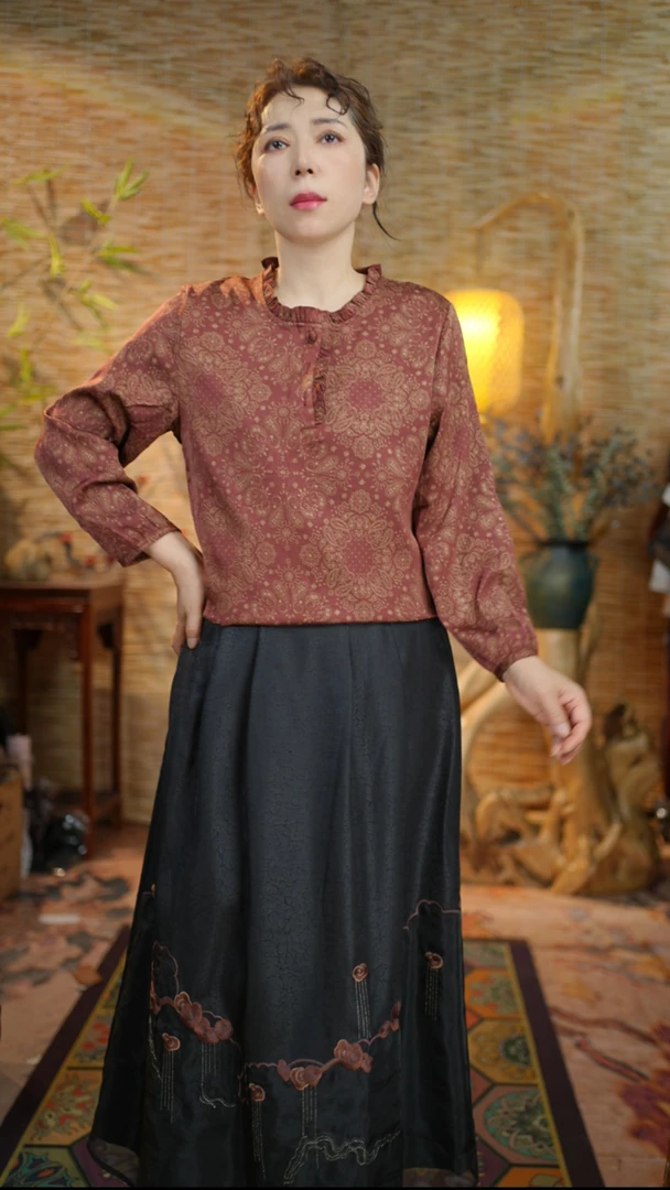 【熵裂之花】提花减龄百搭时尚显瘦休闲气质长袖上衣370-熵裂之花