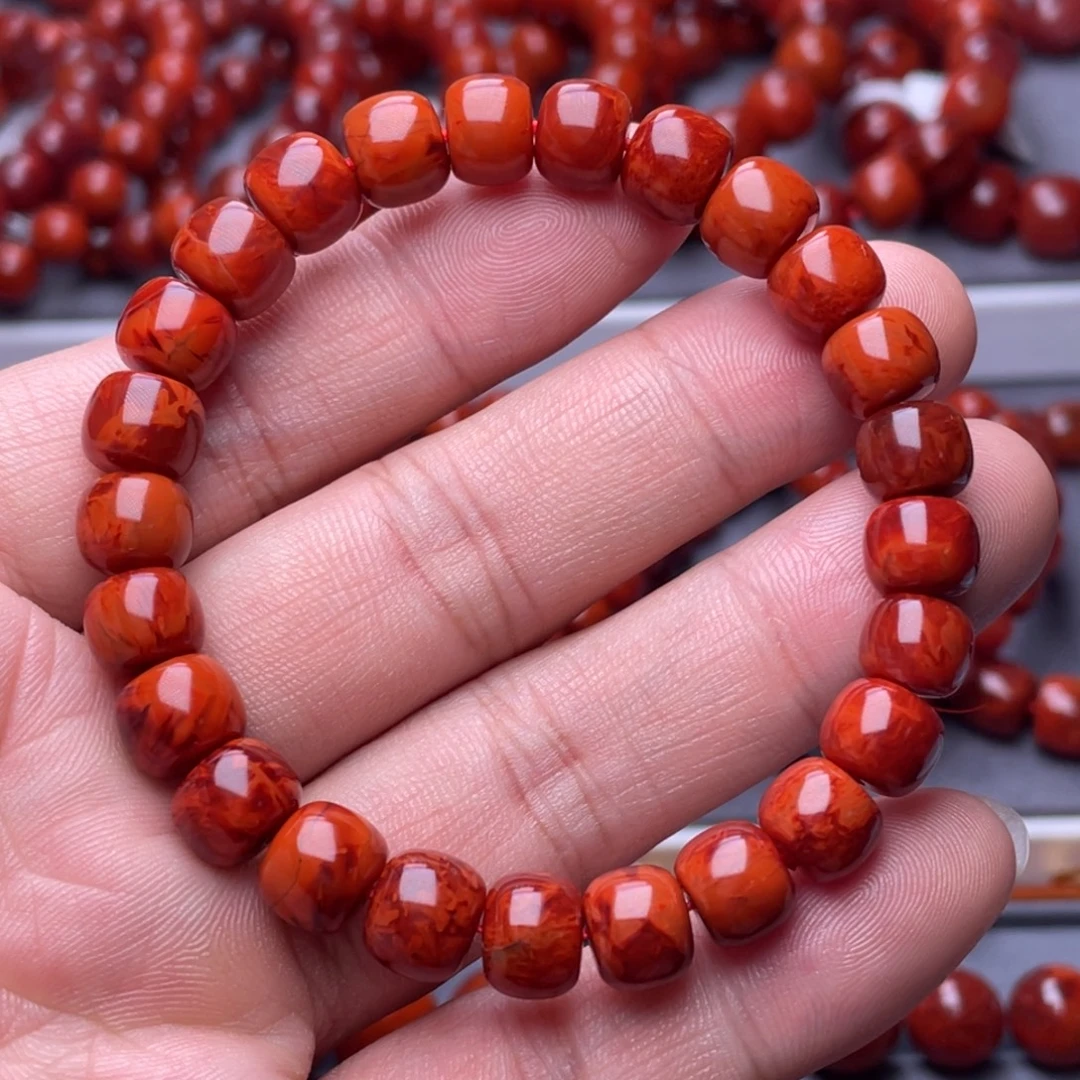 南红玛瑙未镶嵌南红玉石9mm瓦西全品原矿牛血火焰纹满色满肉手串