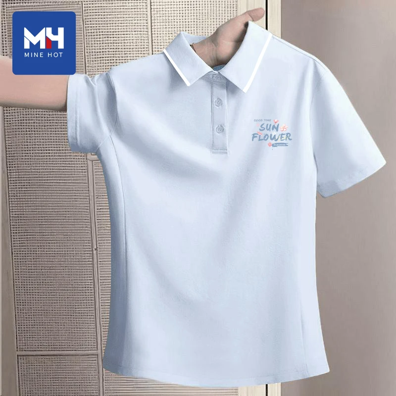 唐狮集团MH2025新款速干蓝色polo领短袖女t恤夏防晒正肩休闲上衣L