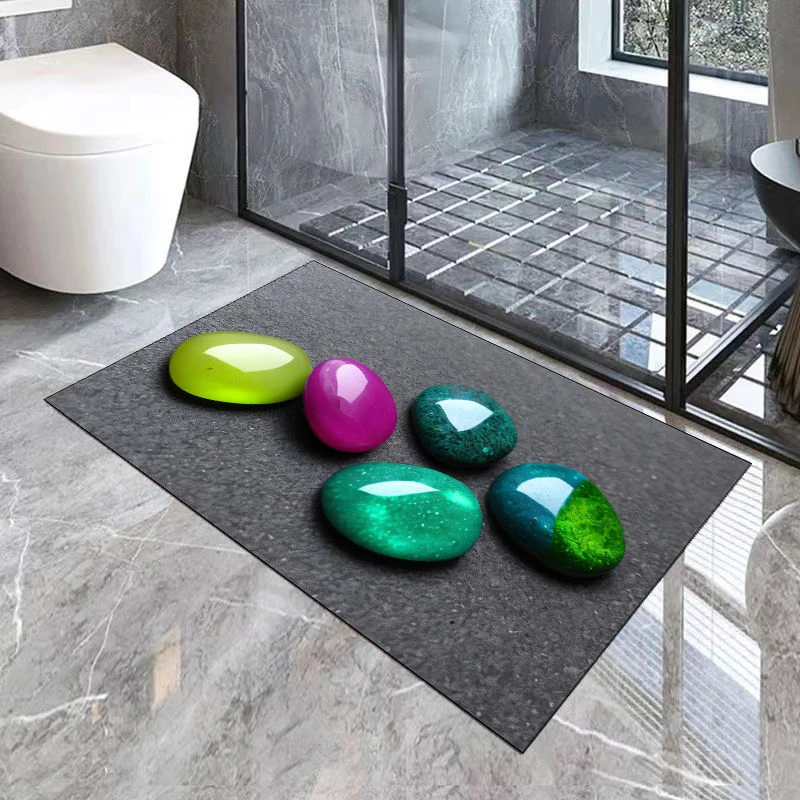 浴室3D立体石头硅藻泥防滑吸水软地垫卫生间玄关入户家用地垫脚垫