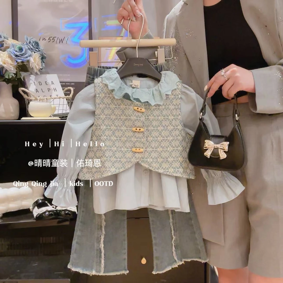 女童韩版小香风公主风百搭套头不规则马甲2025春季新款AQA072鱼