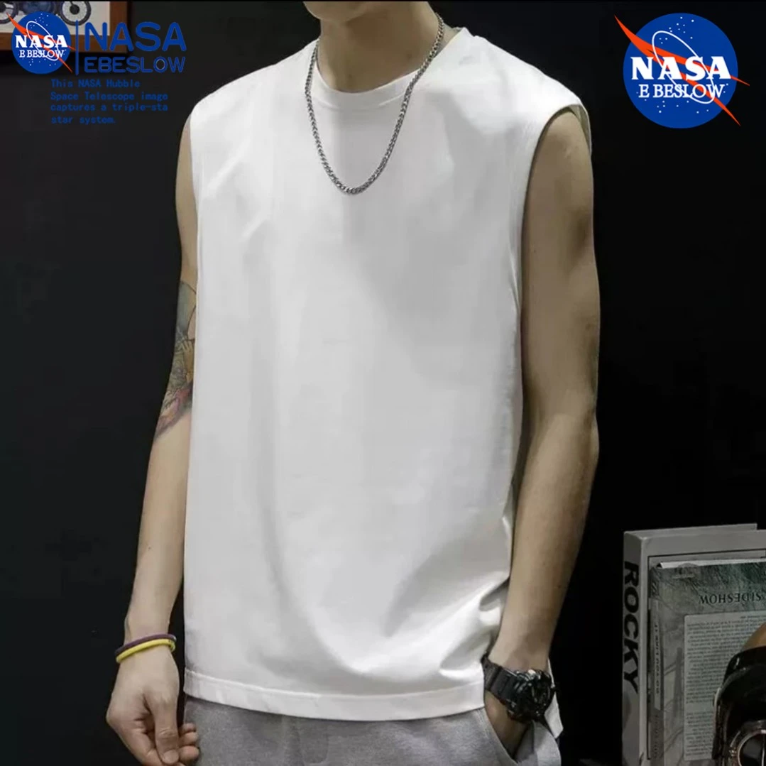 NASA纯棉无袖运动背心男士夏季宽松潮牌健身坎肩篮球T恤马甲潮流