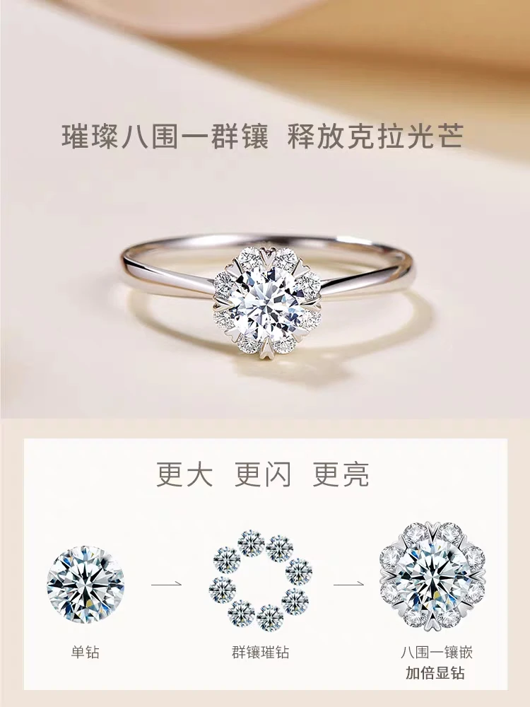 925银莫桑石银制品 《小初花》0.5-1克拉微镶/合成碳硅石