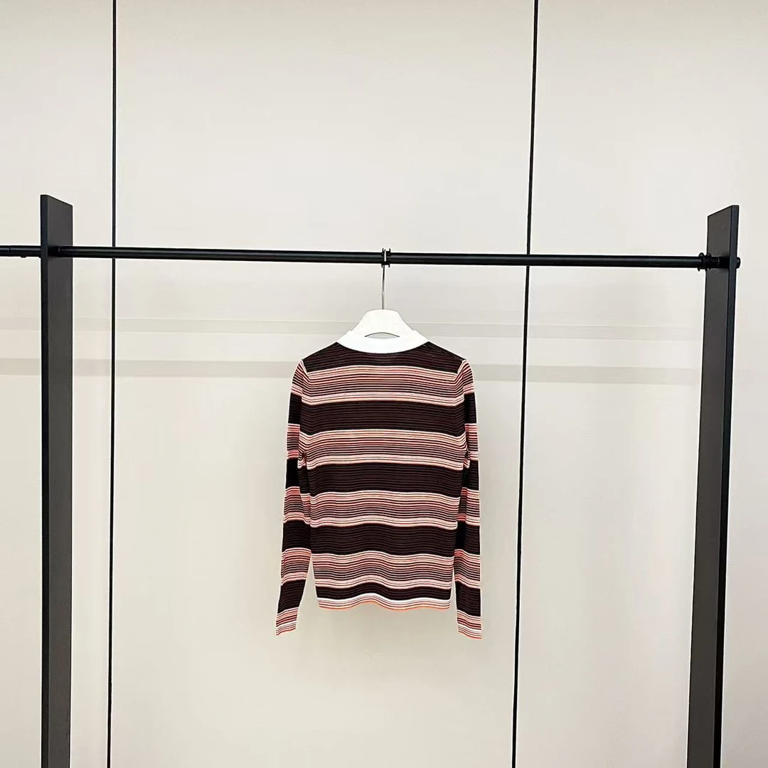 【MAODOU】5365 时间肌理 休闲长袖  条纹 Polo领 T恤套头