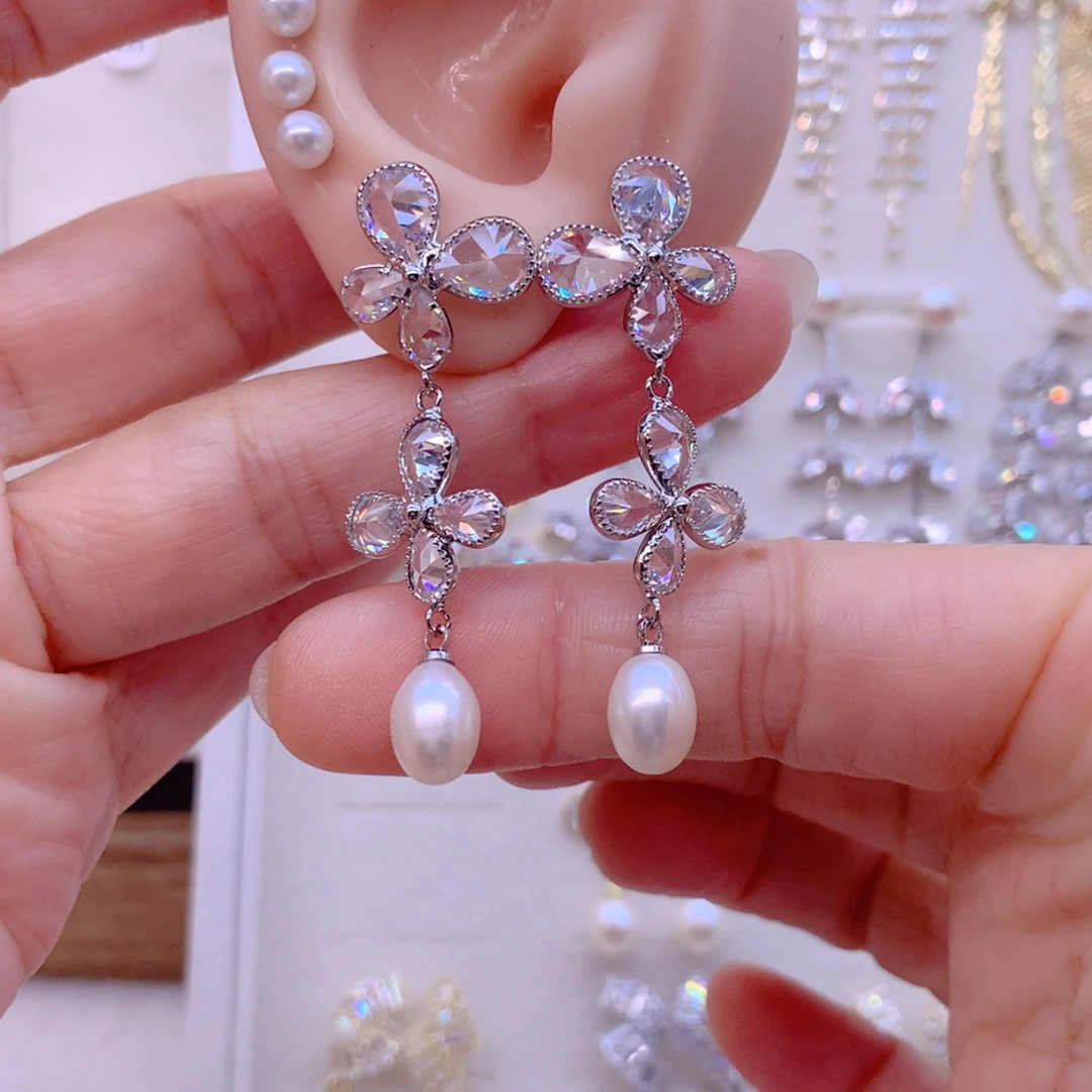 合金淡水珍珠耳饰