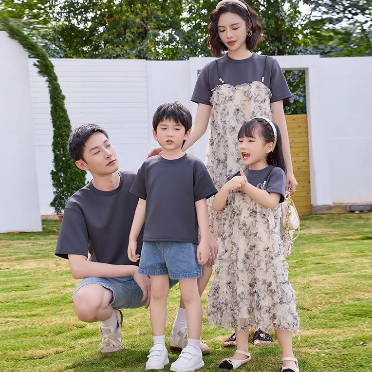 爆款母女装连衣裙假两件亲子装新款夏季海边三亚旅游度假一家三口