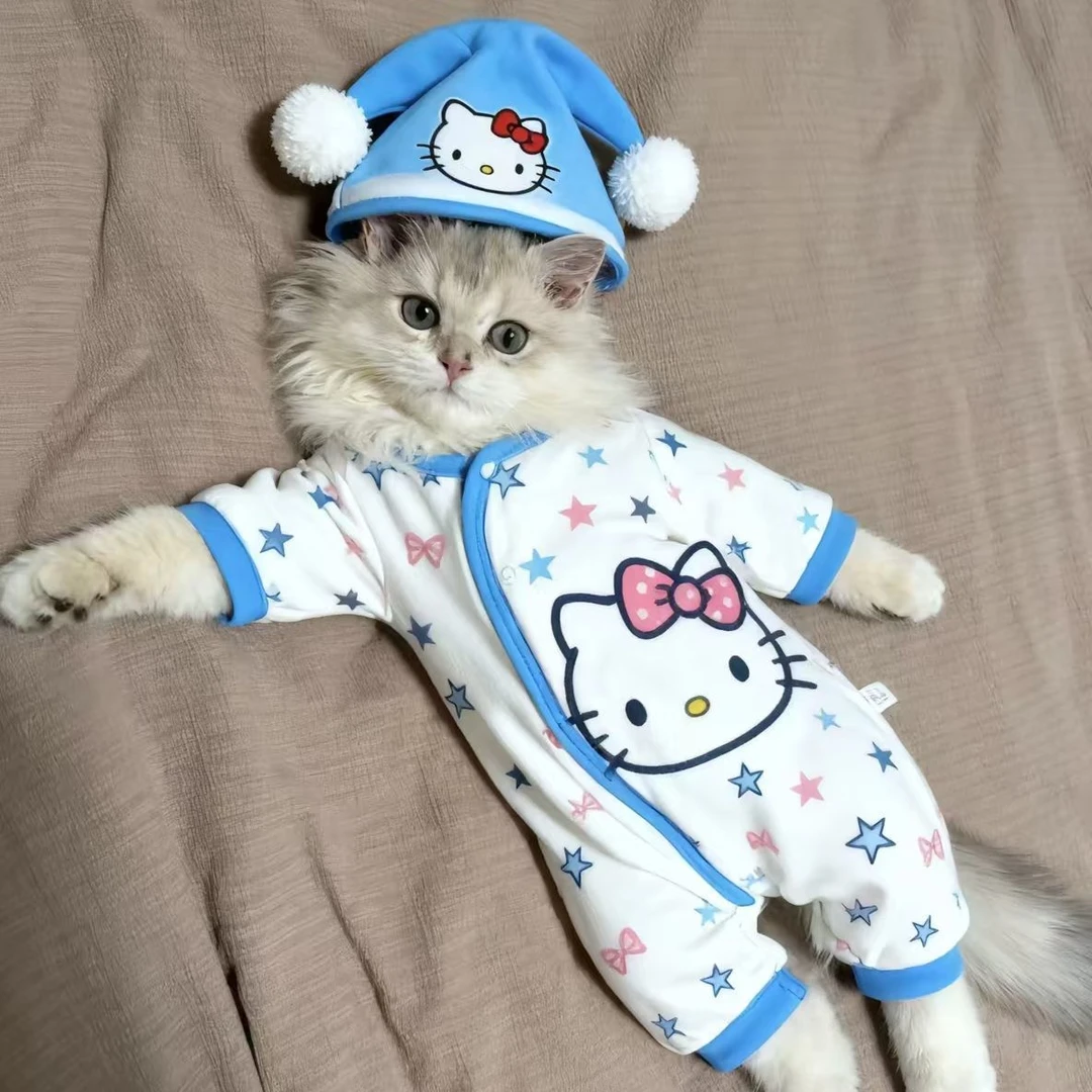 猫咪冬装宠物HelloKitty睡衣宠物秋冬保暖服饰防掉毛舒适家居服JY