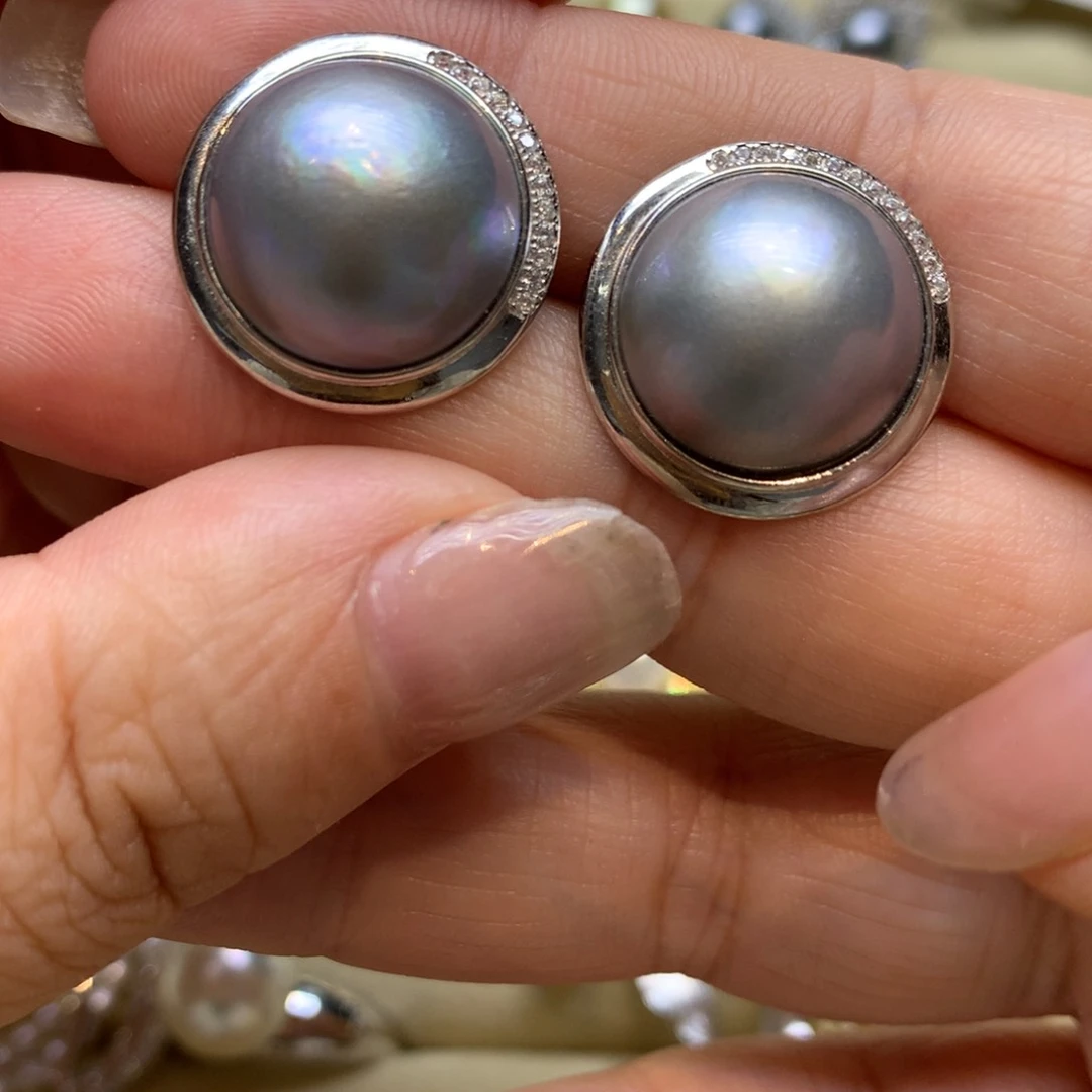 耳饰拼合珍珠（马贝珠）银S925镶嵌