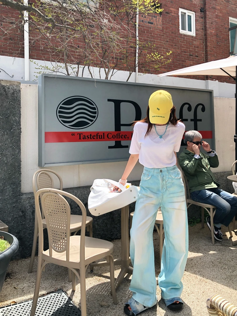 婉君【冰川蓝】韩版薄荷曼波时尚阔腿休闲牛仔裤LWJ25A1K351