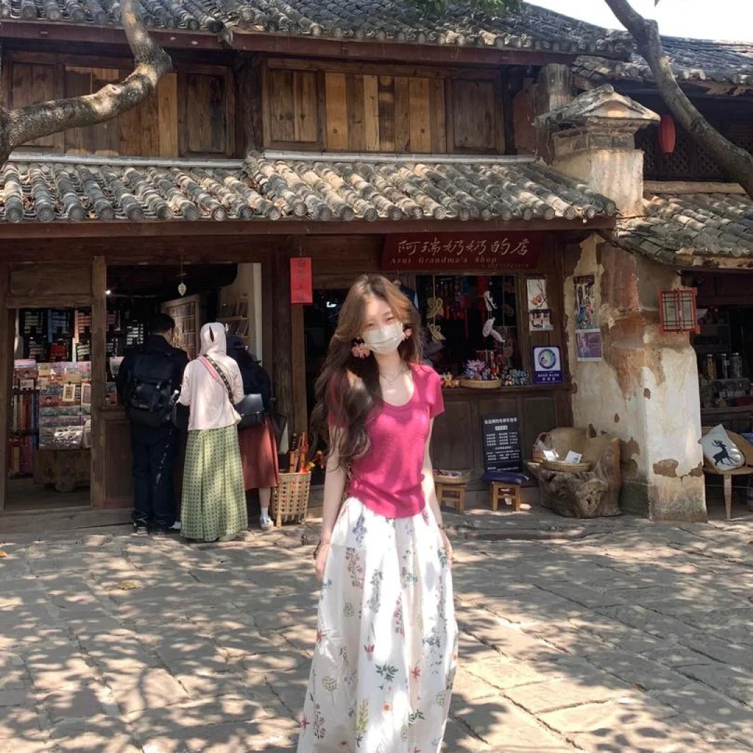 2025夏季新款韩系穿搭一整套女树莓粉针织衫高腰显瘦半身裙两件套