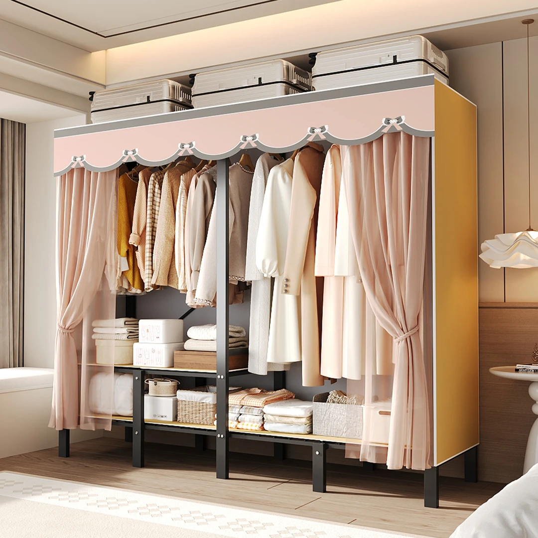免安装折叠衣柜家用卧室一体式金属柜子出租房用大容量钢架布衣柜