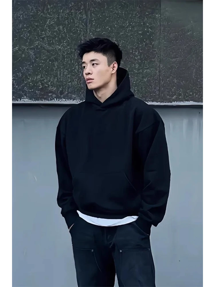 加肥加大码300斤黑色重磅棉连帽卫衣男秋冬加绒加厚