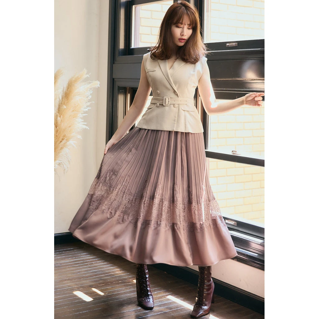 美子酱 日系无袖拼接马甲+蕾丝连衣裙假两件 1223305044