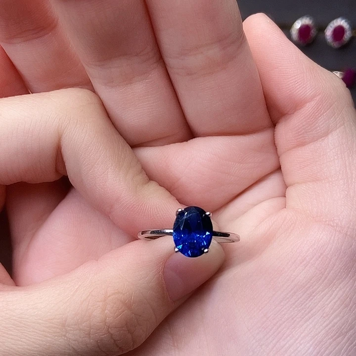 蓝宝石戒指银S925镶嵌
