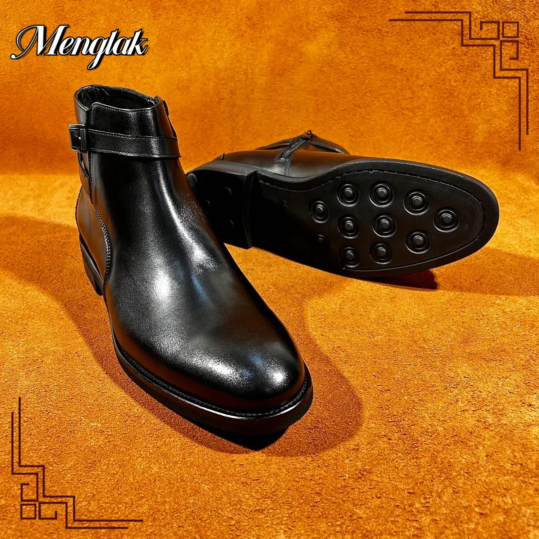 男士真皮复古尖头皮靴增高皮靴
