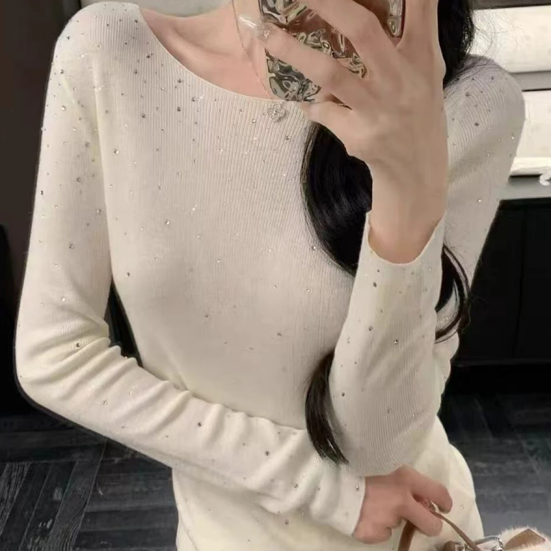 秋冬重工烫钻针织开套头女气质内搭显瘦上衣（姐）