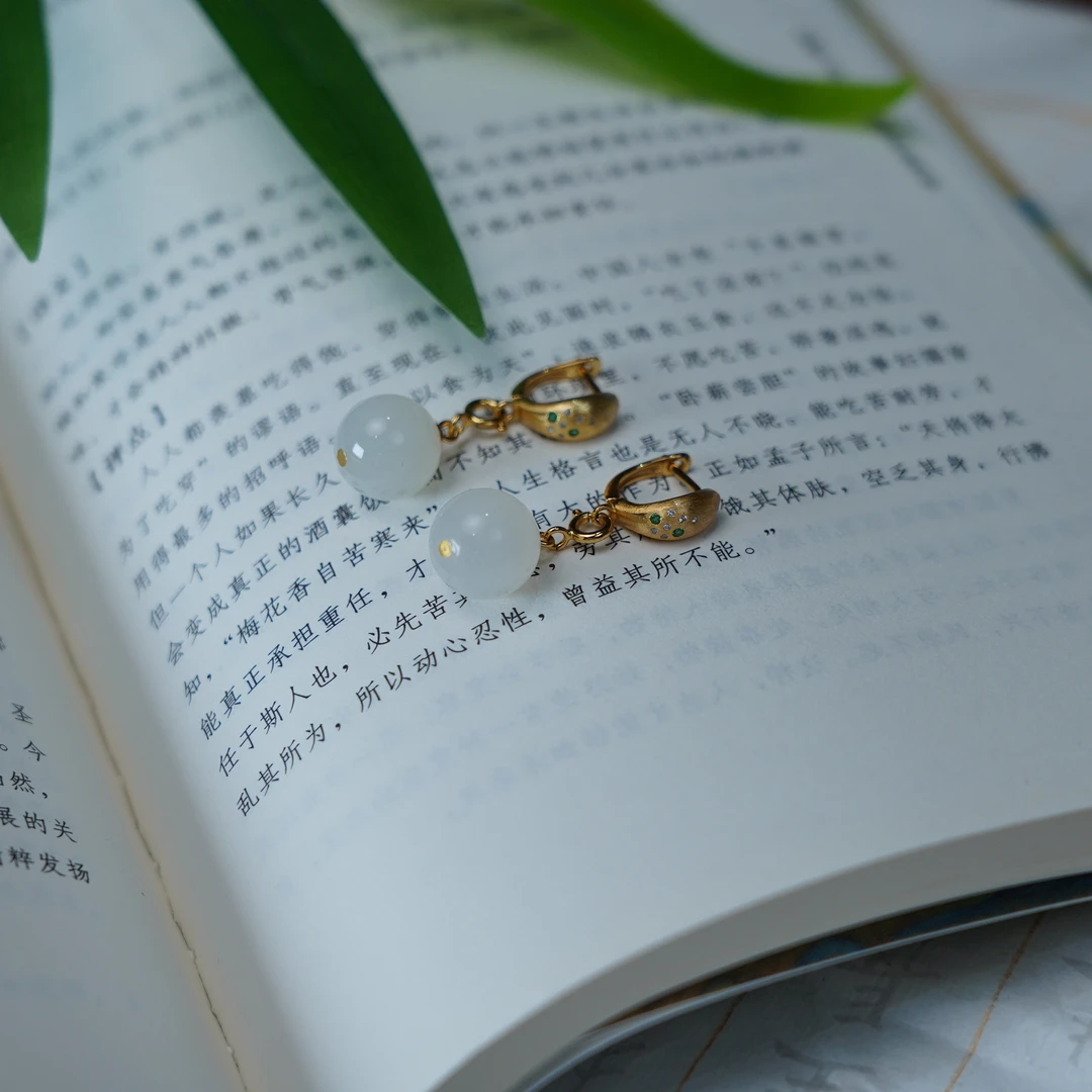 【睿泽赏宝】S925和田玉白玉圆珠耳钩多样性发一11mm KL0010016