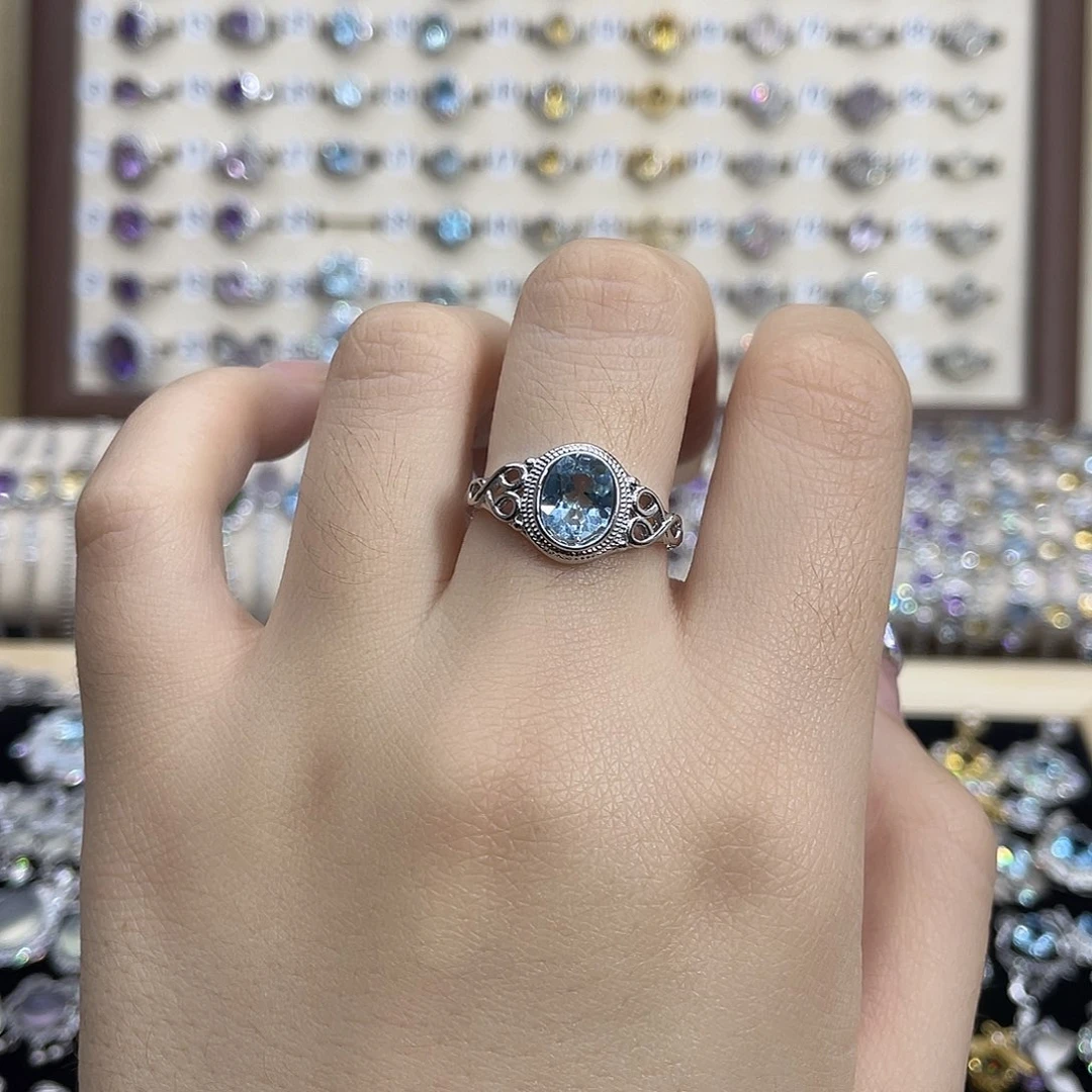 银S925镶嵌戒指托帕石