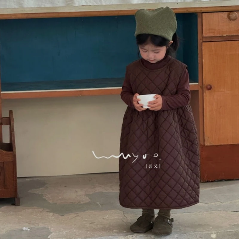 【歪歪妞童装】24715女童复古洋气菱格背心连衣裙