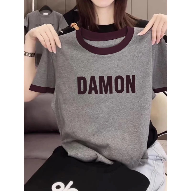 美式插肩短袖T恤女夏季女装显瘦设计感正肩时尚百搭洋气上衣