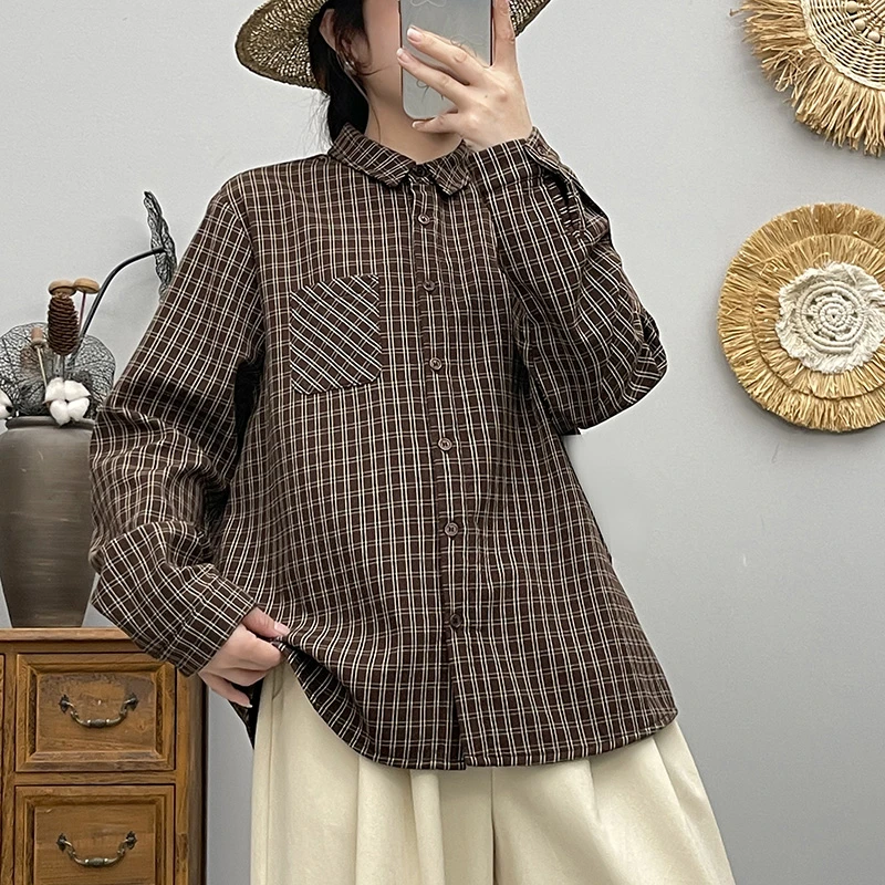 （复古格纹加绒衬衫）8186-2秋冬季新款文艺高级感百搭长袖衬衫Z