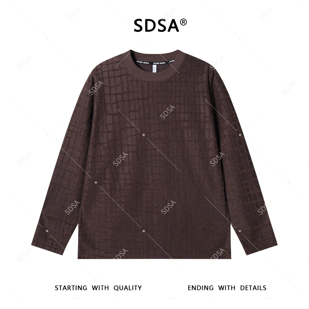 SDSA男士秋冬新款轻奢痞帅男装美式格纹格子圆领长袖T恤复古百搭